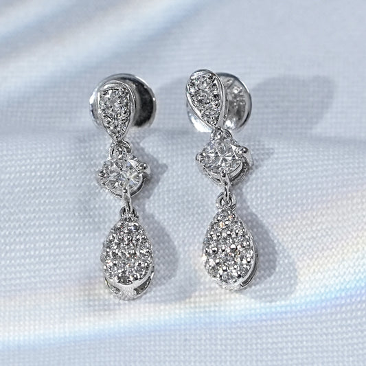 Lab Round Diamond Cluster Drop Dangle Earrings