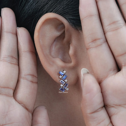 Sapphire Baguette & Round Diamond Drop Earrings