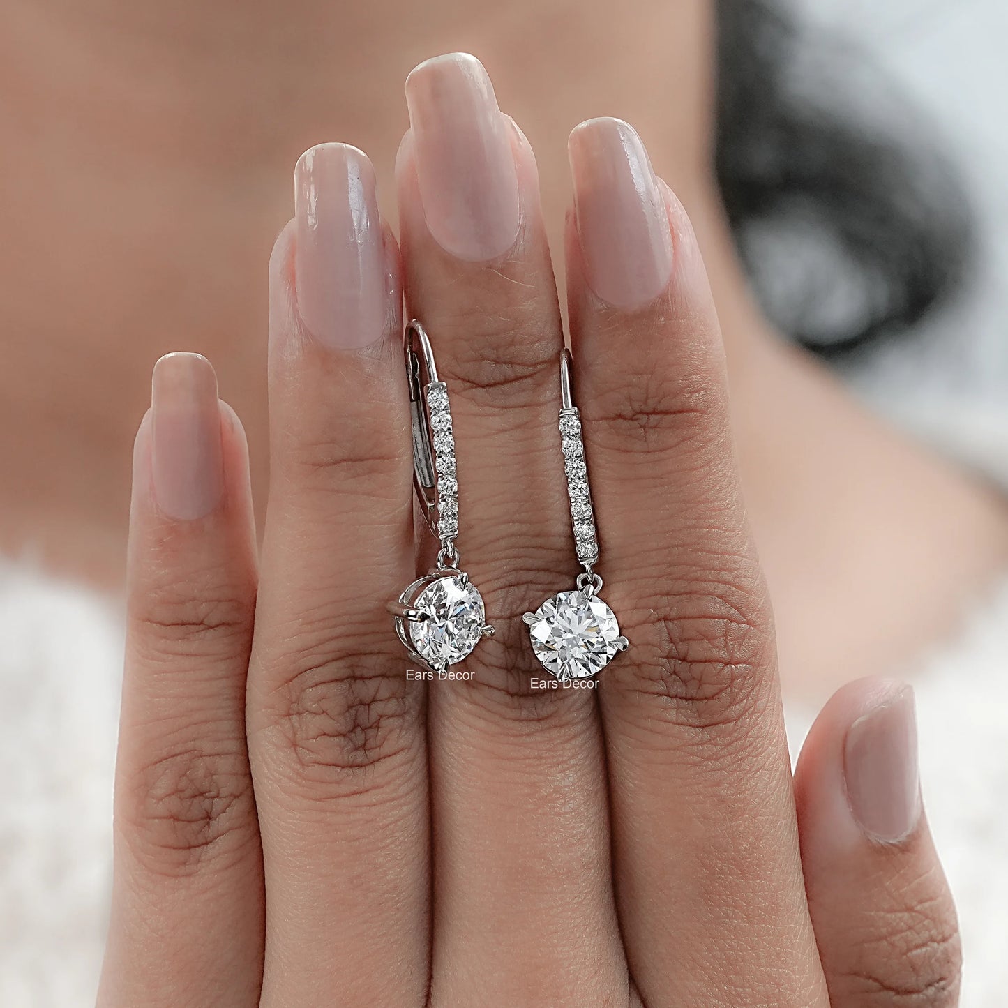 Round Cut Lab Diamond Dangle Drop Earrings