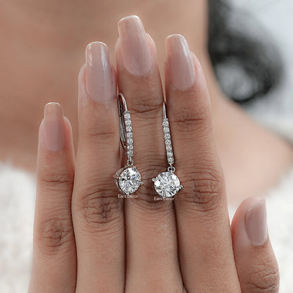 Round Cut Lab Diamond Dangle Drop Earrings
