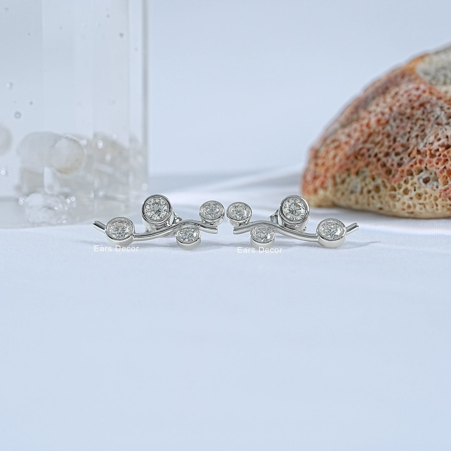 Round Diamond Ear Climber Stud Earring