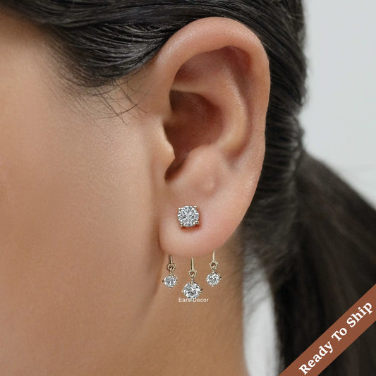 Round Lab Diamond Ear Jacket Earring