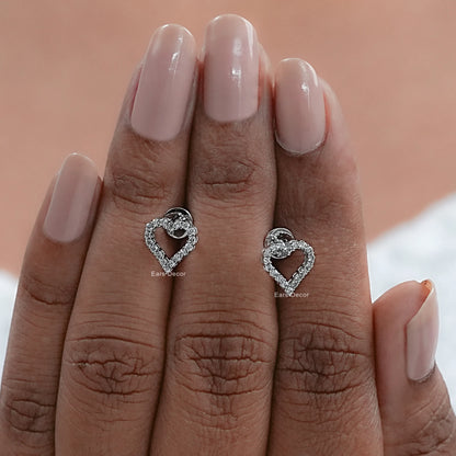 Open Heart Round Diamond Stud Earrings