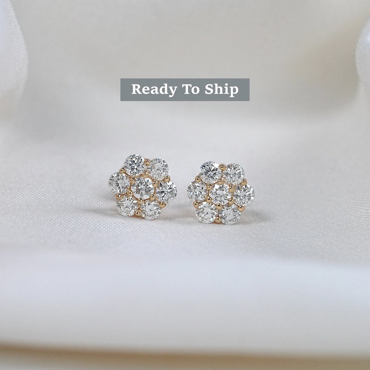 Round Lab Diamond Floral Shape Stud Earrings
