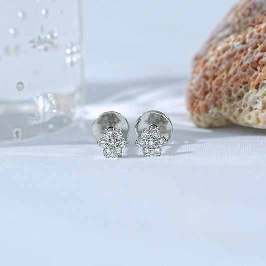 Round Lab Diamond Flower Stud Earrings