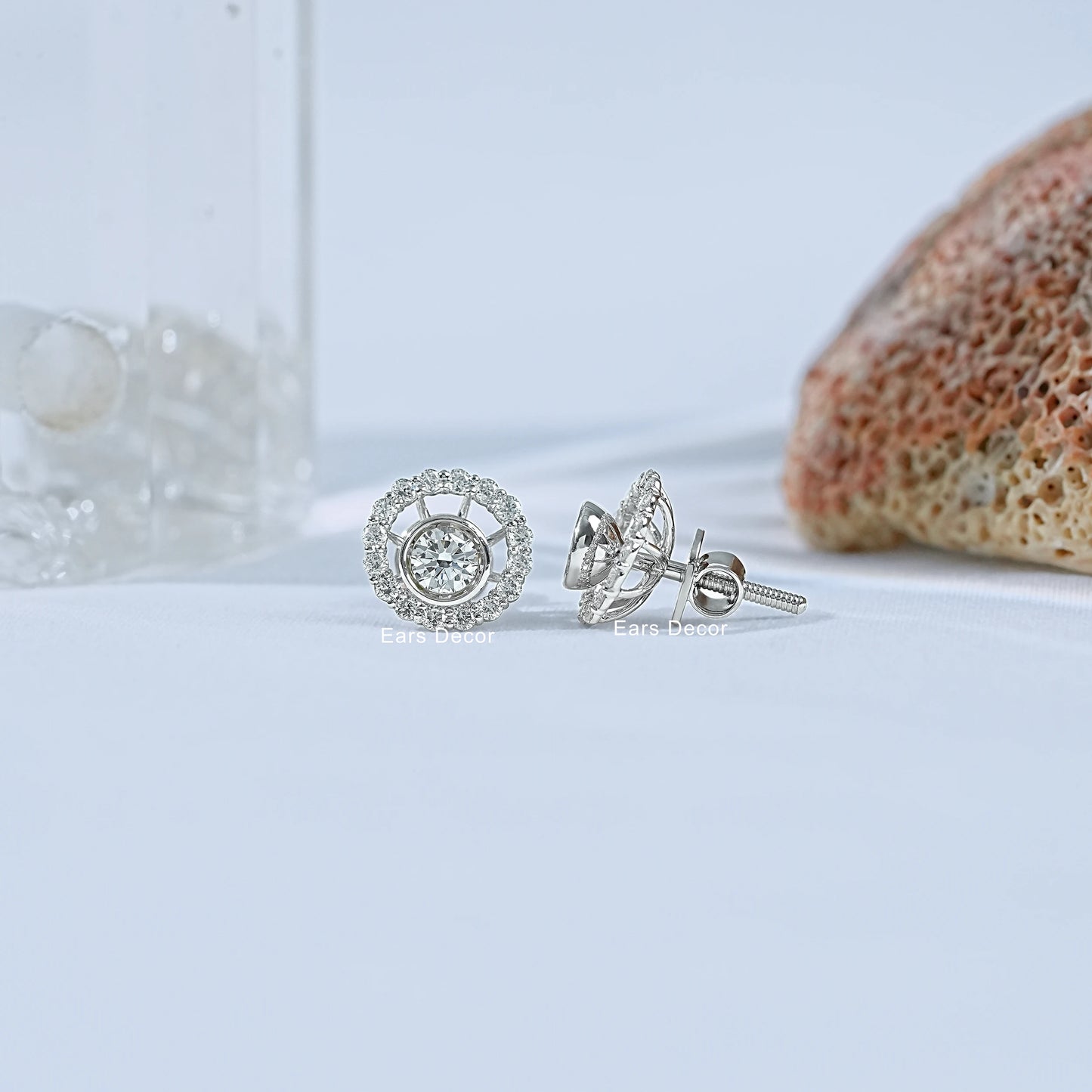 Round Lab Diamond Open Circle Halo Stud Earring