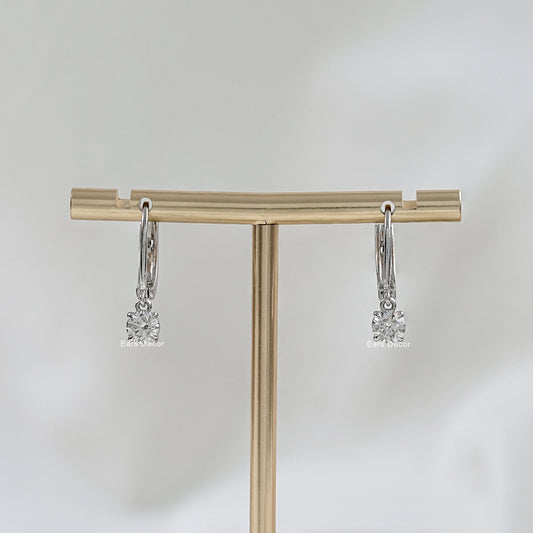Round Cut Lab Diamond Dangle Hoop Earrings
