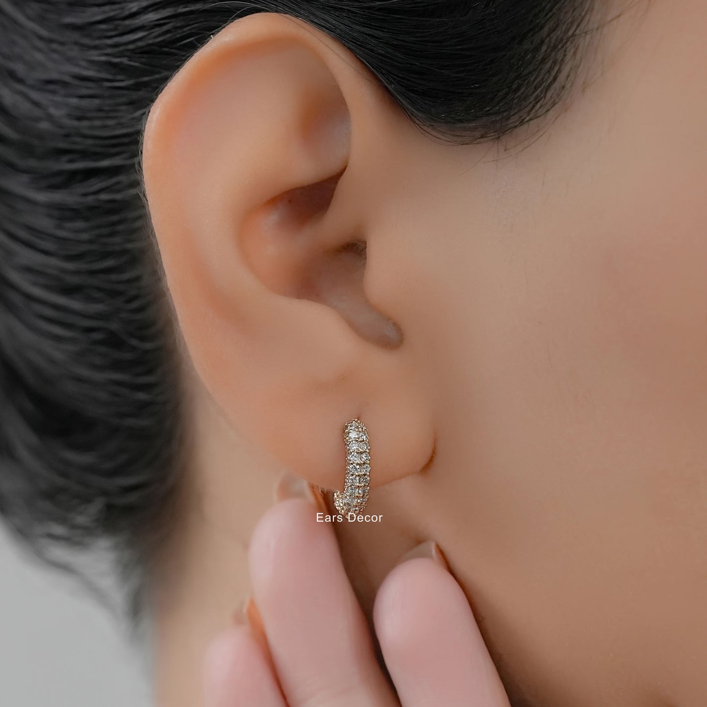 Round Lab Diamond Pave Set Huggie Hoop Earring