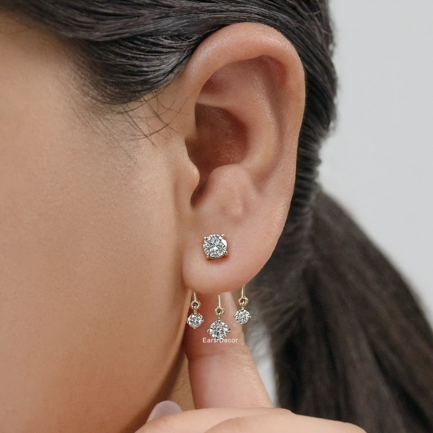 Round Lab Diamond Ear Jacket Earring