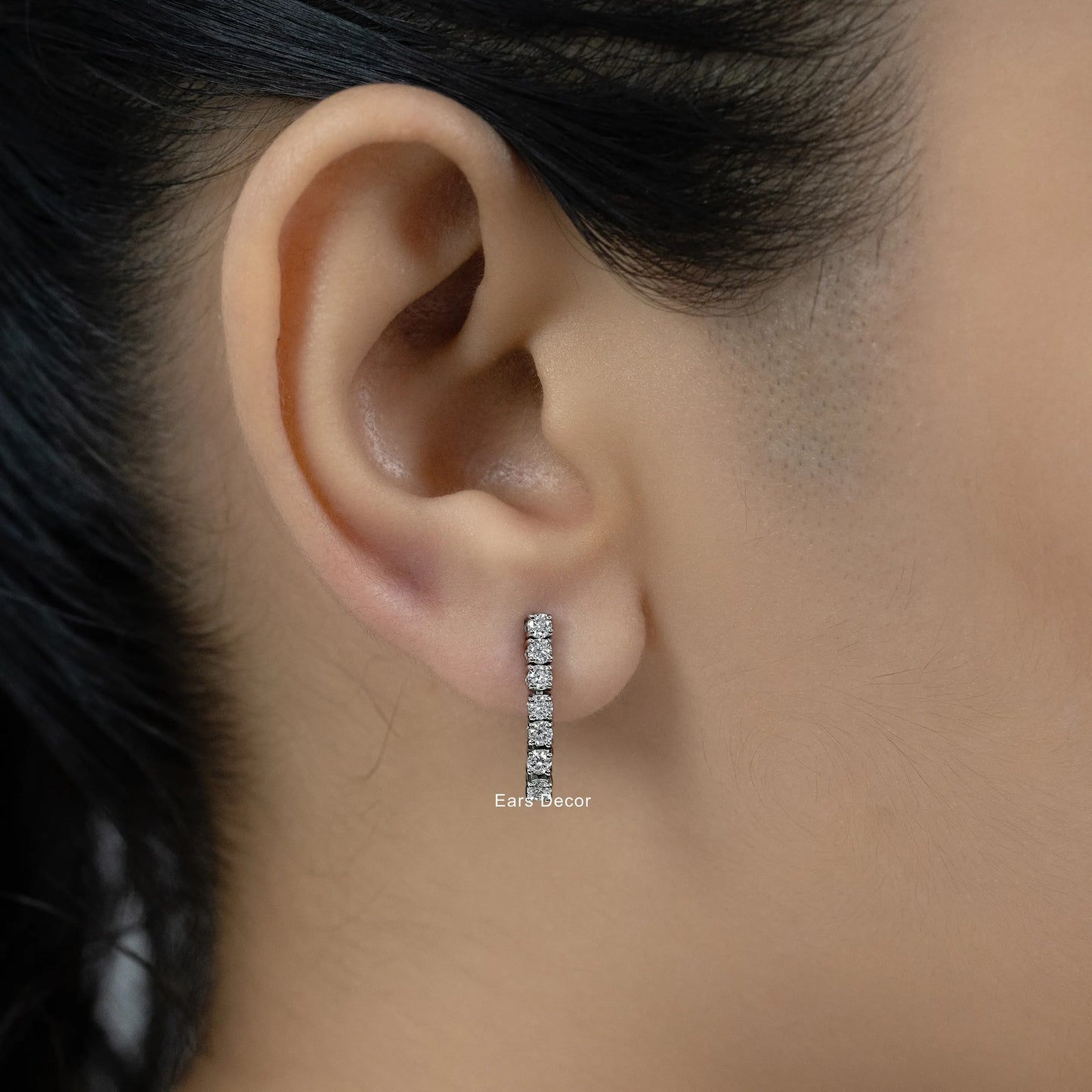 Round Lab Diamond Linear Dangle Earring