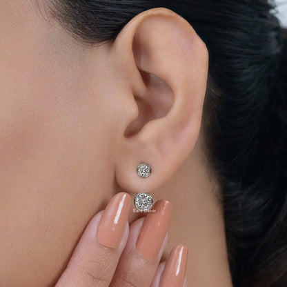 Round Cut Diamond Stud Ear Jacket Drop Earring