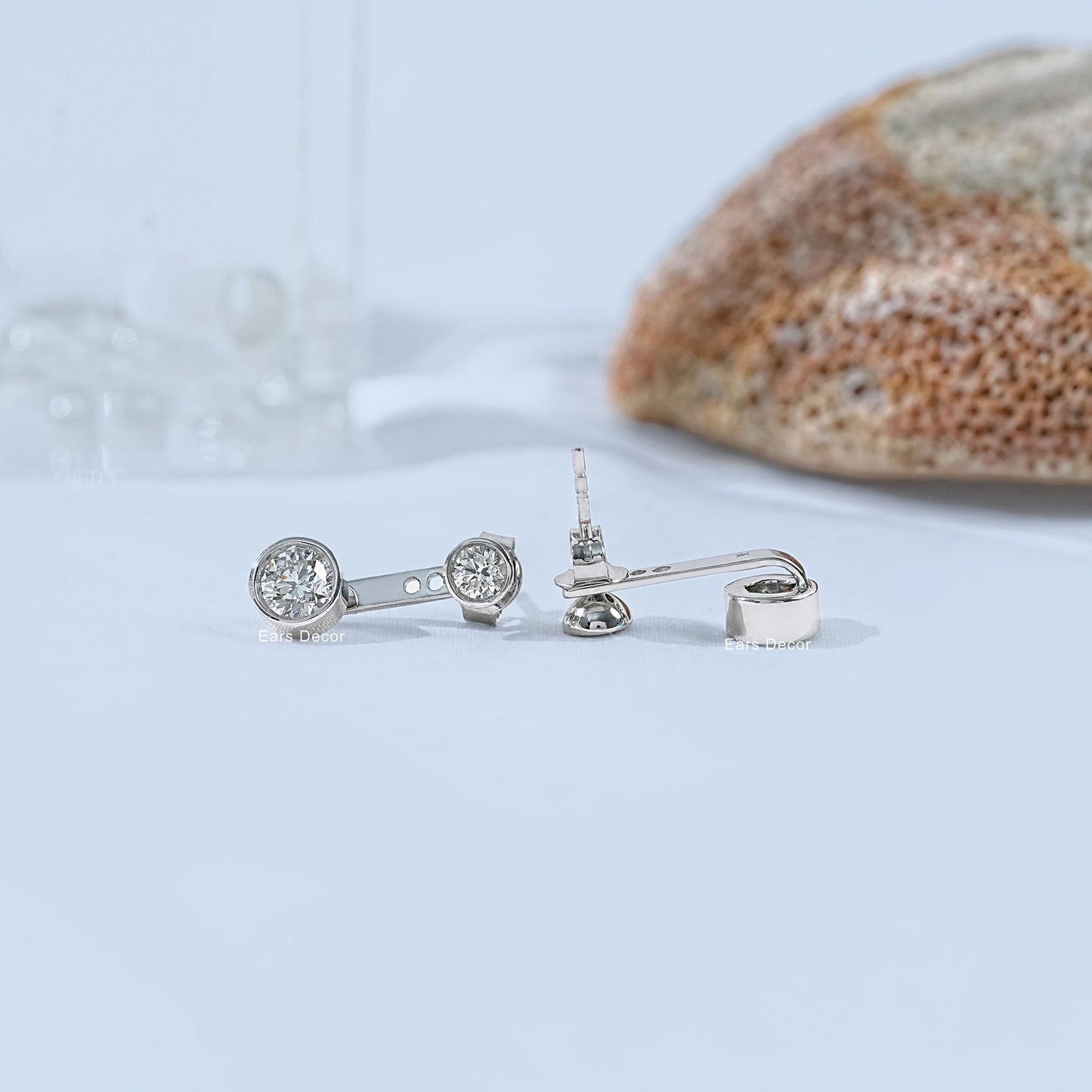Round Cut Diamond Stud Ear Jacket Drop Earring