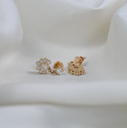 Round Cut Lab Grown Diamond Half Halo Dangle Earrings