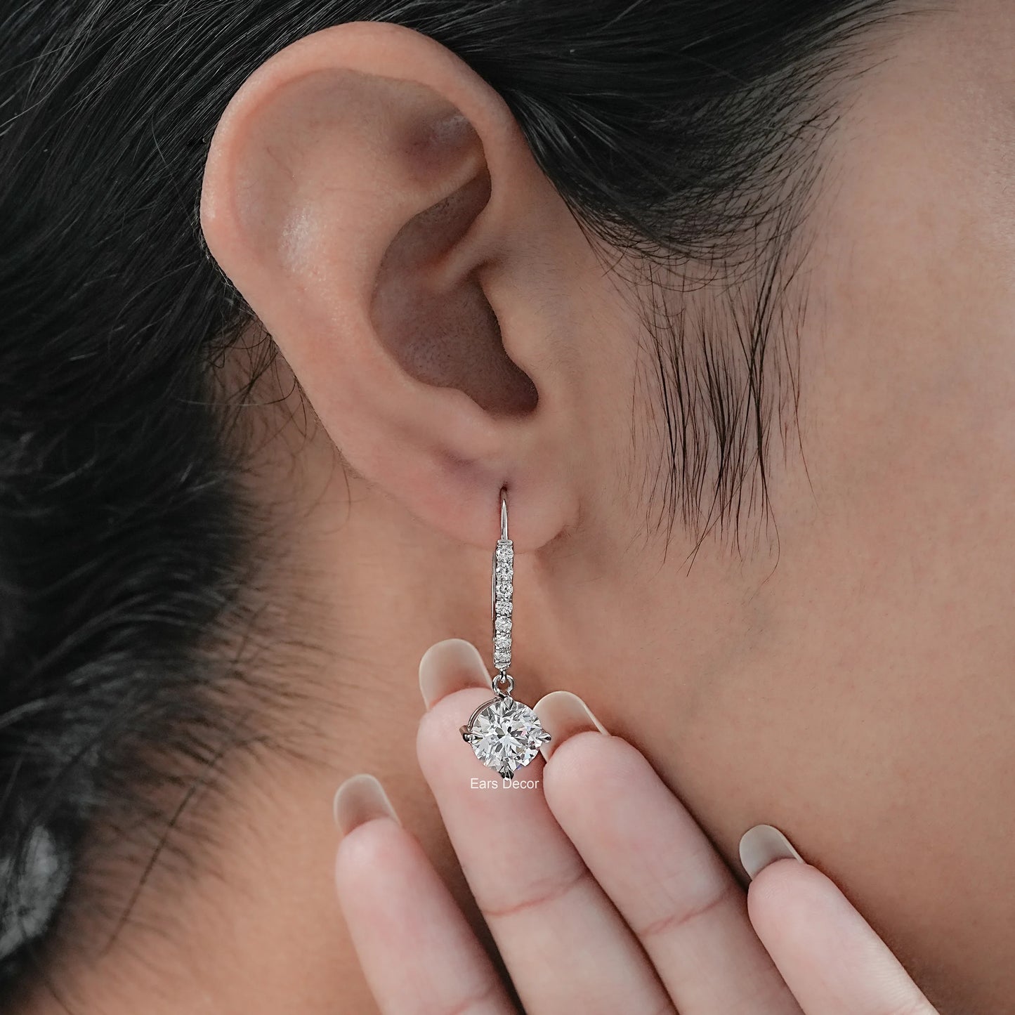 Round Cut Lab Diamond Dangle Drop Earrings