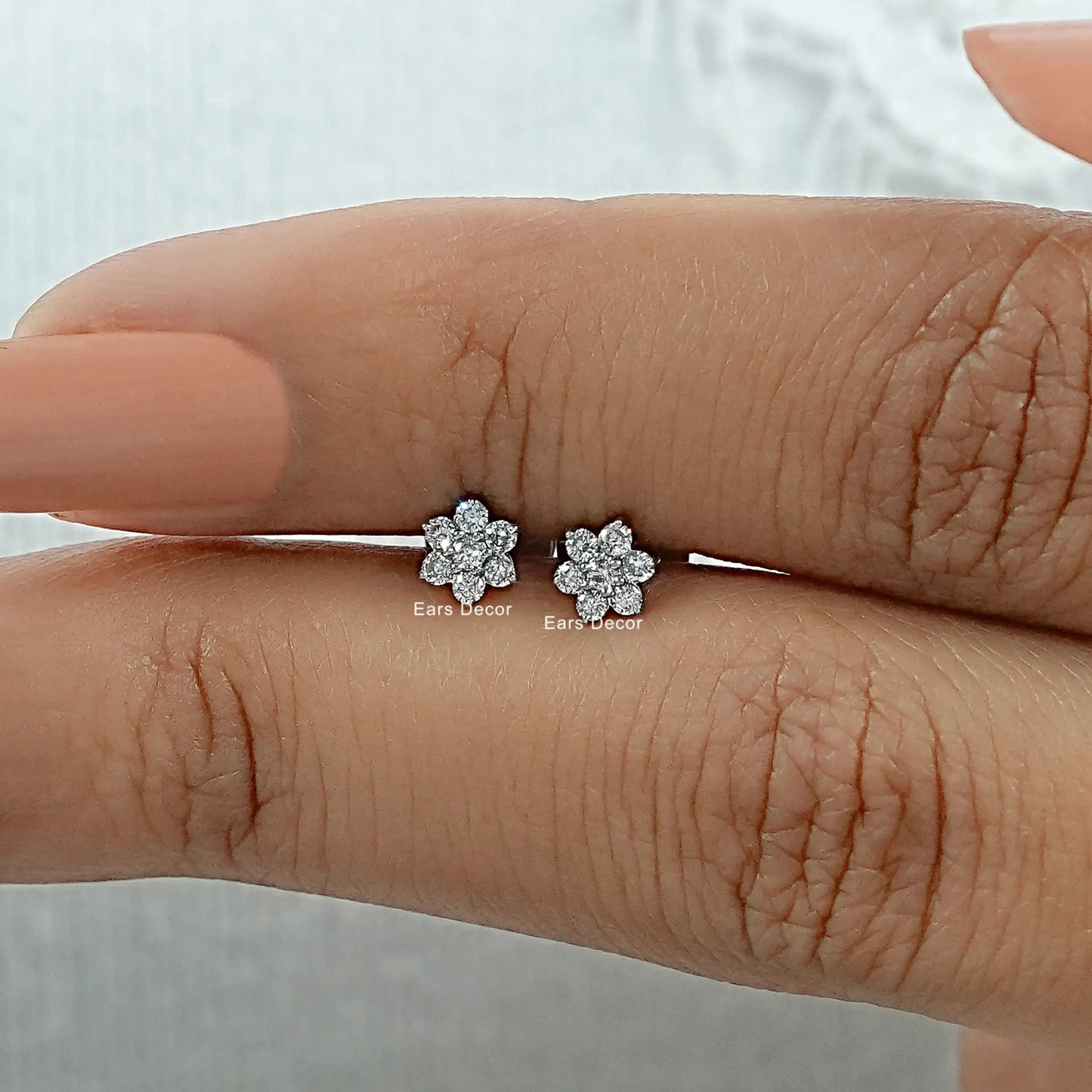 Round Lab Diamond Flower Stud Earrings