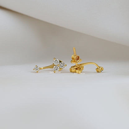 Round Diamond Ear Jacket Stud Earring