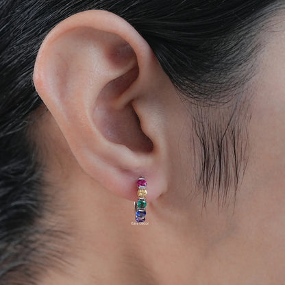 Round Cut Rainbow Gemstone Hoop Earrings