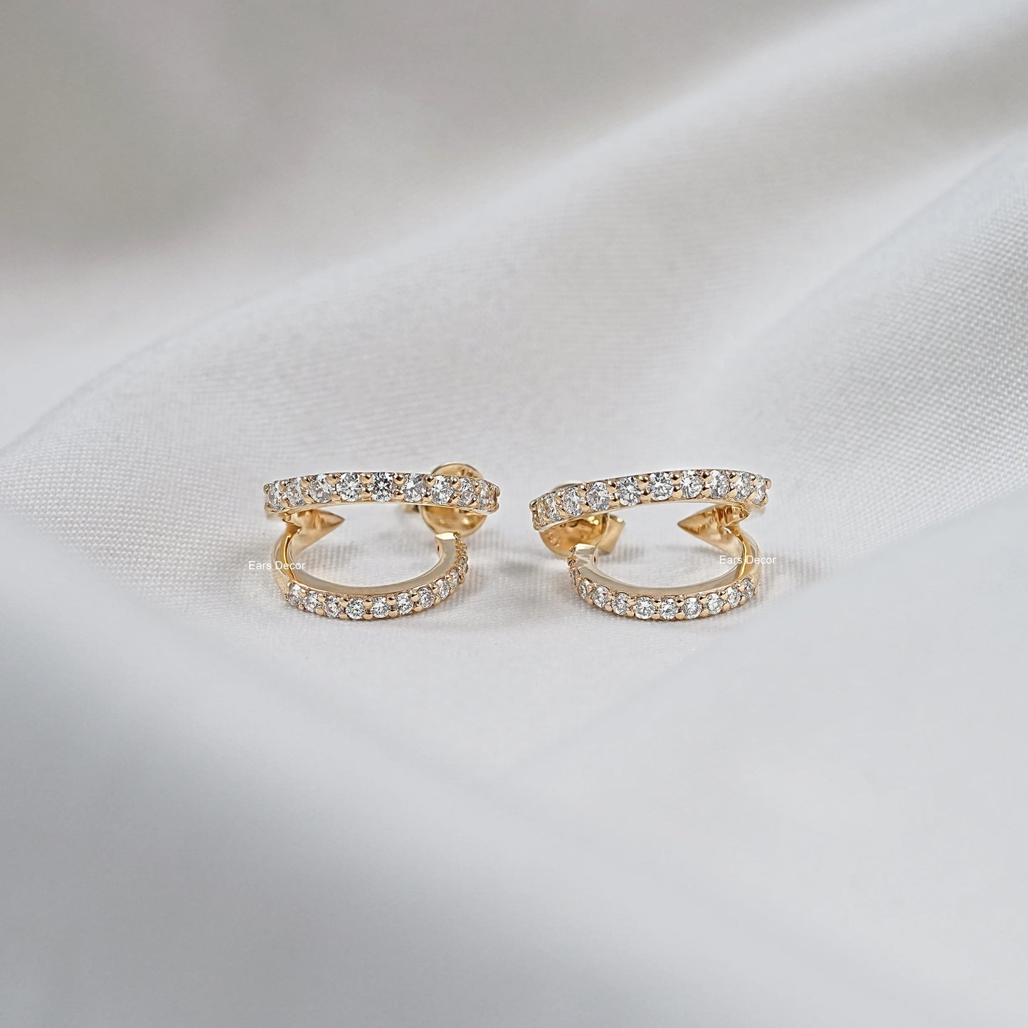 Round Cut Natural Diamond Double Hoop Earrings