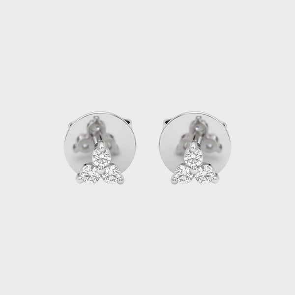 Three Stone Round Diamond Stud Earrings