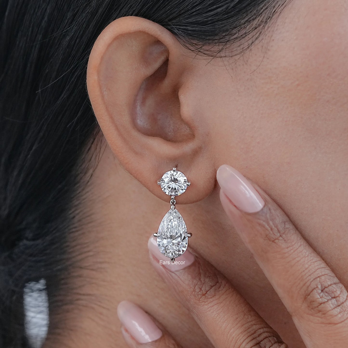 Pear & Round Lab Diamond Drop Earrings