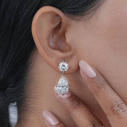 Pear & Round Lab Diamond Drop Earrings