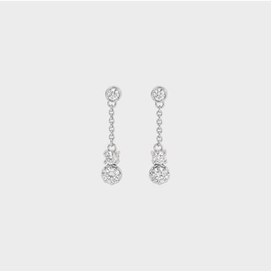 Round Cut Lab Grown Diamond Bezel Set Dangle Drop Earrings