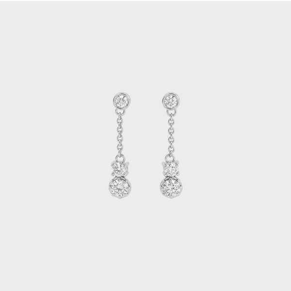 Round Cut Lab Grown Diamond Bezel Set Dangle Drop Earrings