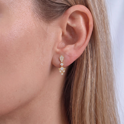 Round Cut Lab Grown Diamond Cluster Drop Earrings