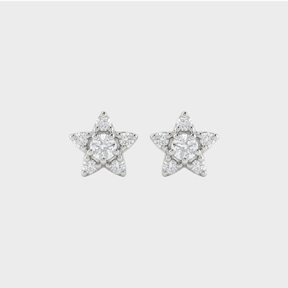 Round Cut Natural Diamond Star Shape Stud Earrings