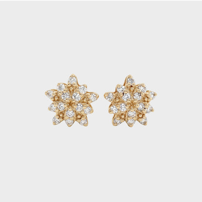 Round Cut Natural Diamond Floral Style Dainty Stud Earrings