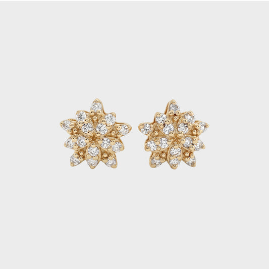 Floral Style Round Cut Lab Grown Diamond Stud Earrings