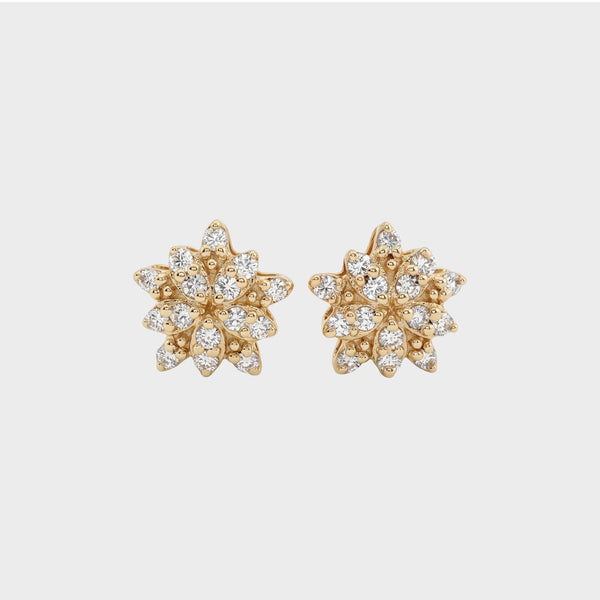 Floral Style Round Cut Lab Grown Diamond Stud Earrings