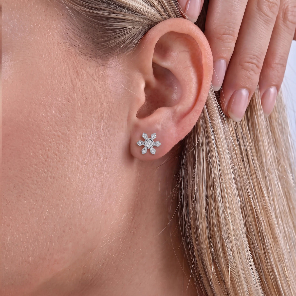 Round Cut Lab Diamond Dainty Flower Stud Earrings