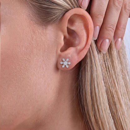 Round Natural Diamond Flower Stud Earrings