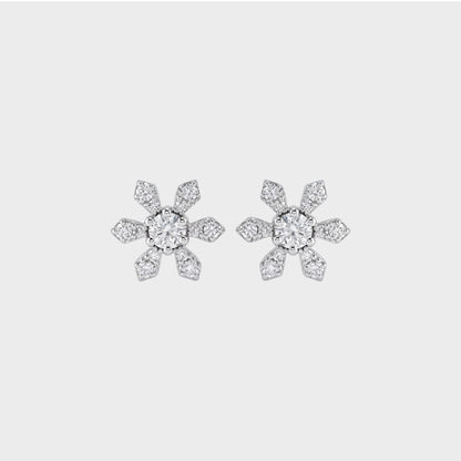 Round Cut Lab Diamond Dainty Flower Stud Earrings