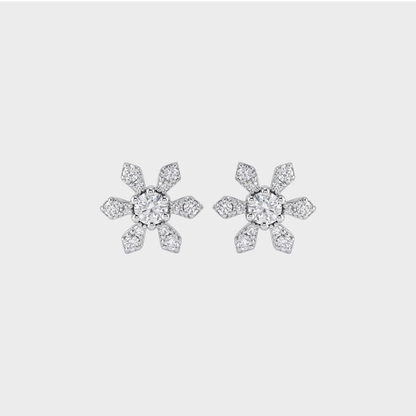Round Cut Lab Diamond Dainty Flower Stud Earrings