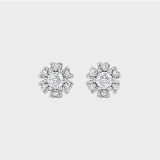 Round Cut Lab Grown Diamond Flower Stud Earrings