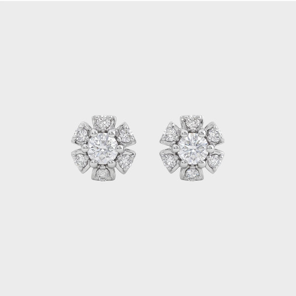 Round Cut Lab Grown Diamond Flower Stud Earrings