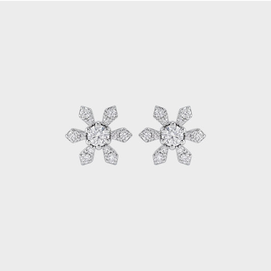 Round Natural Diamond Flower Stud Earrings
