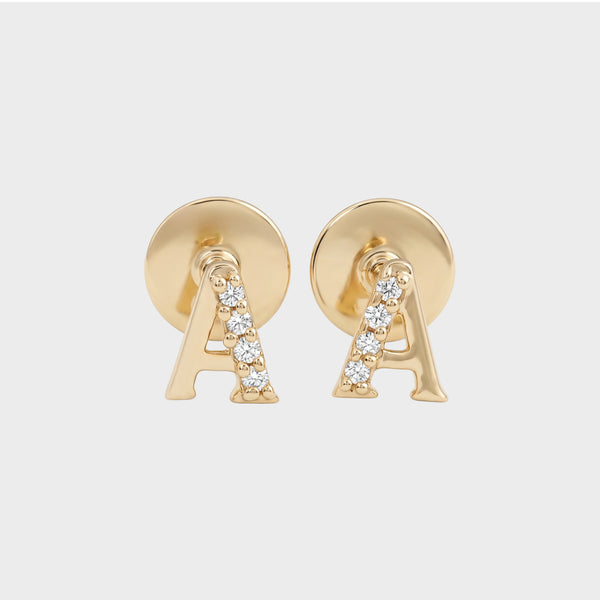 Round Cut Lab Diamond Initial Letter Stud Earrings