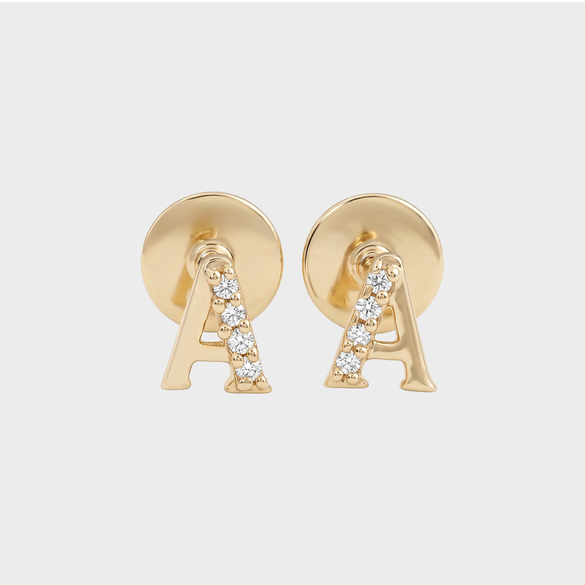 Round Cut Natural Diamond Letter Stud Earrings