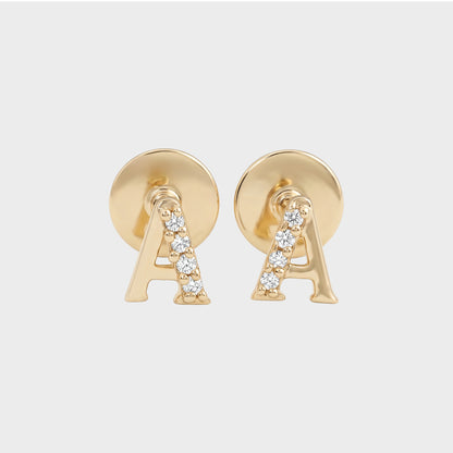 Round Cut Natural Diamond Letter Stud Earrings