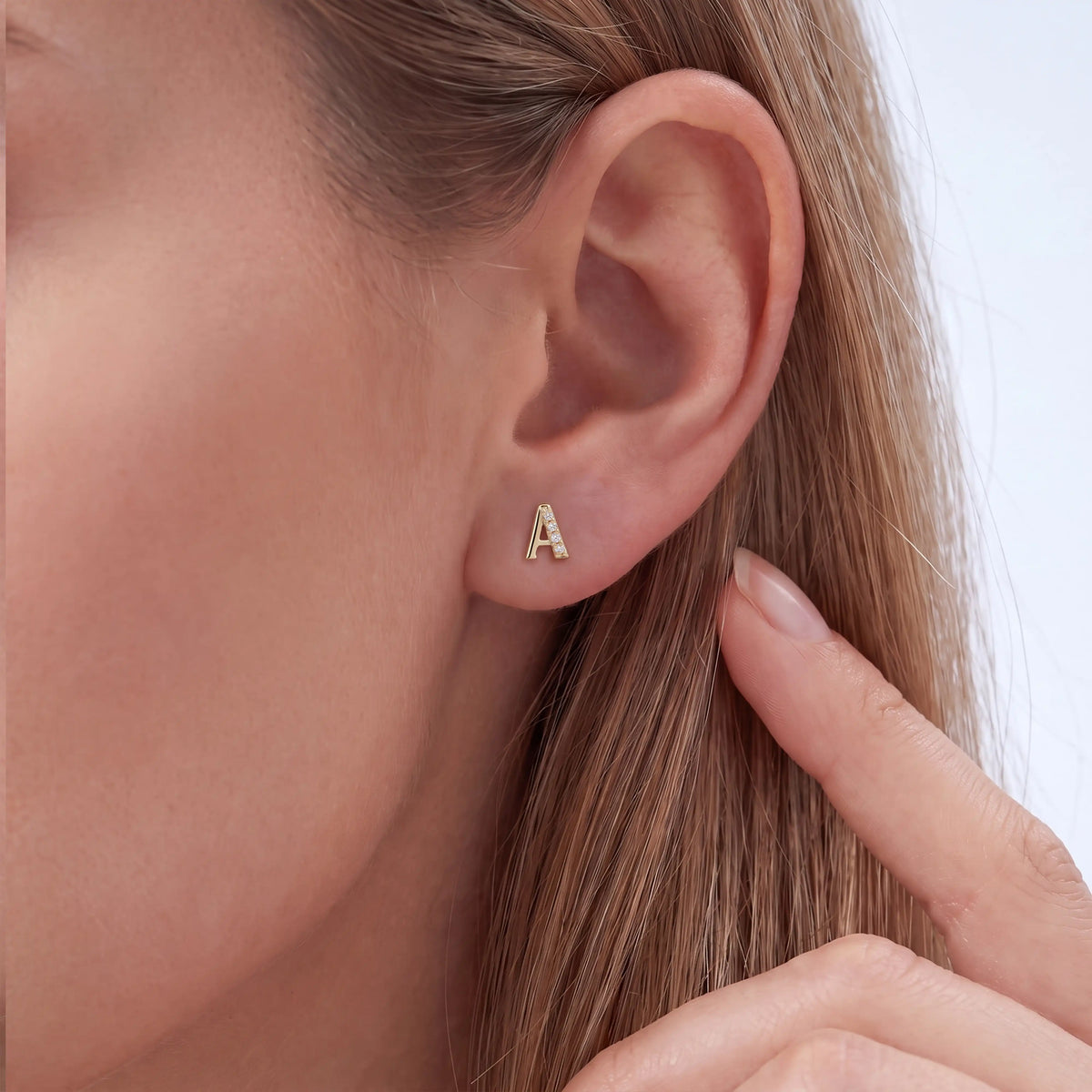 Round Cut Lab Diamond Initial Letter Stud Earrings
