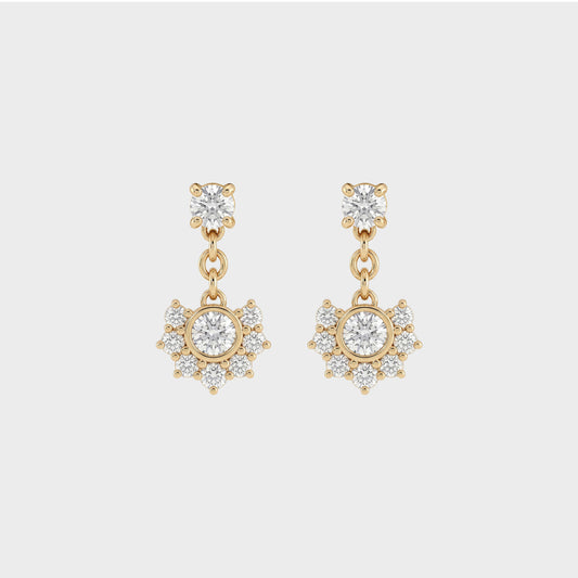 Round Cut Lab Grown Diamond Half Halo Dangle Earrings
