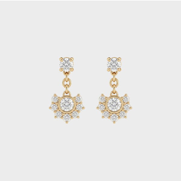 Round Cut Lab Grown Diamond Half Halo Dangle Earrings