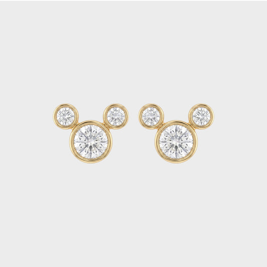 Round Cut Lab Grown Diamond Micky Mouse Stud Earrings