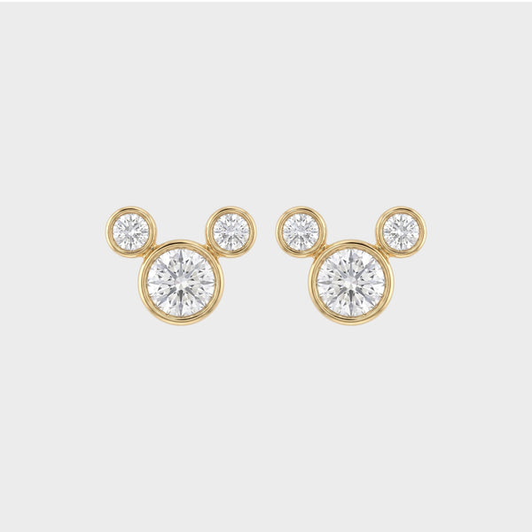 Round Cut Lab Grown Diamond Micky Mouse Stud Earrings