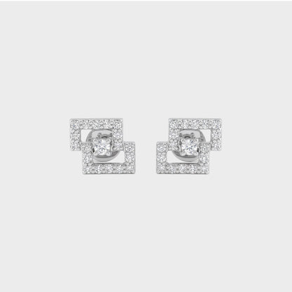 Round Cut Lab Diamond Rectangle Shape Cluster Earrings