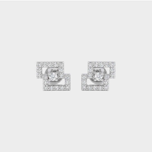 Round Cut Lab Diamond Rectangle Shape Cluster Earrings