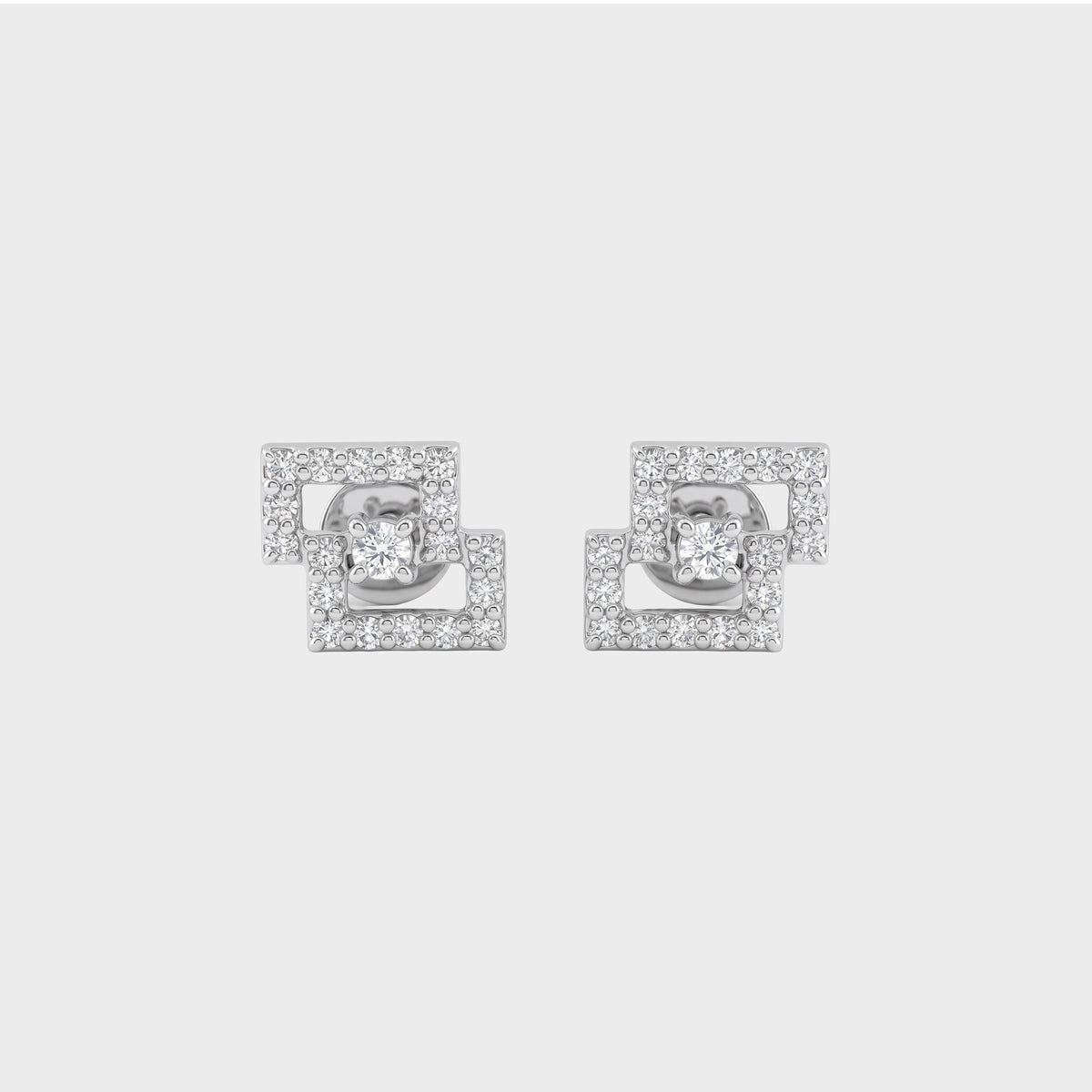 Rectangle Shape Round Cut Natural Diamond Cluster Earrings